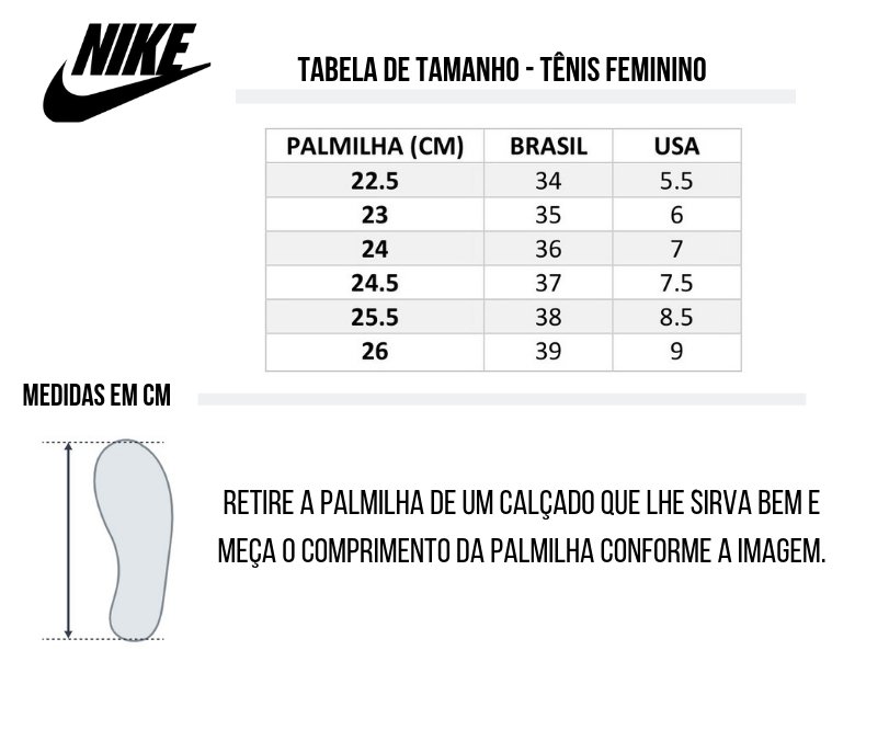 tamanhos tenis nike